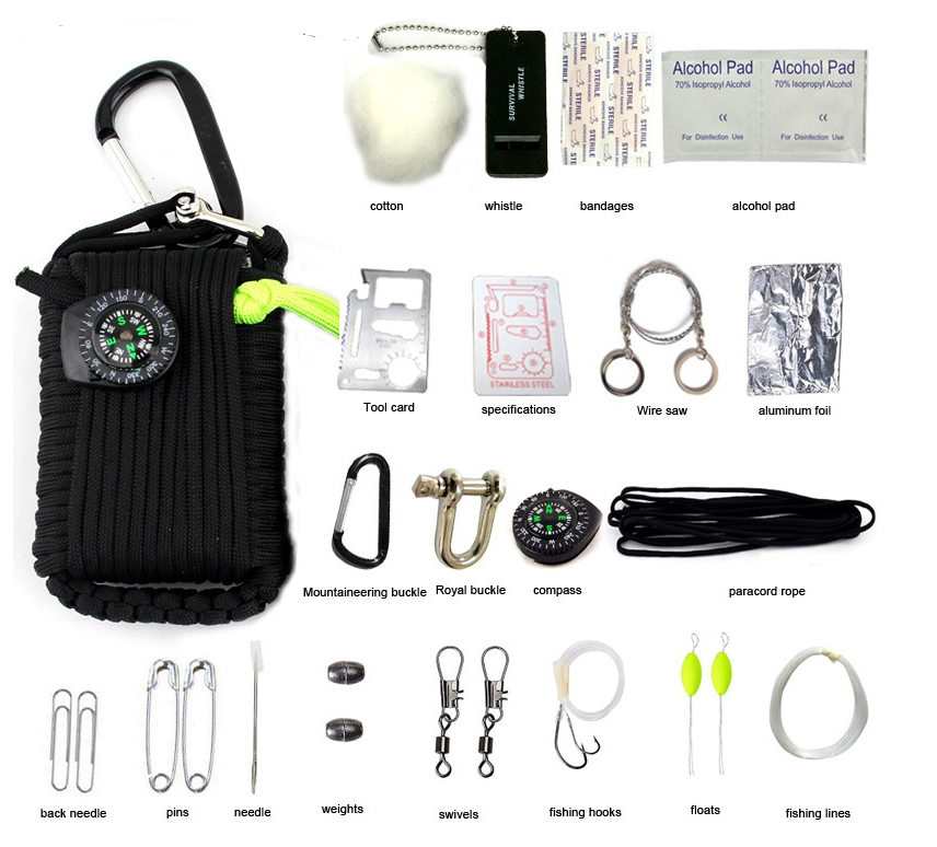 Camping bag emergency rope equipment kit